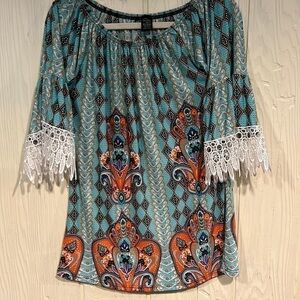 WIN WIN BOHO HALF SLEEVE LACE TUNIC SIZE  S/M